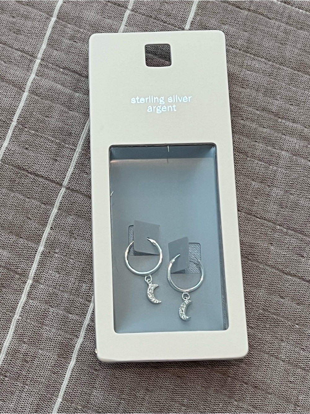 Sterling Silver Crescent Charm Hoop Earrings - Silver